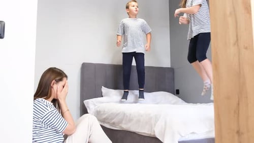 Frustrated Young Mother with Headache Feeling Tired Irritated and Exhausted