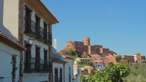 Beautiful and historical Village of Vilafames in Castellon Spain - panning wide shot