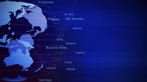 Rotating Digital Globe with Global City Names for News Broadcasts