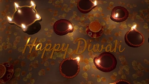 Diwali Happy Diwali Greeting With Glowing Diyas And Lights