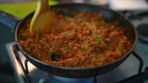 Vegetables Cooking on Gas Stove in a Pan