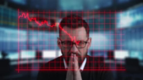 O investimento financeiro no mercado de ações está caindo, crise de depressão econômica, comerciante perdeu dinheiro