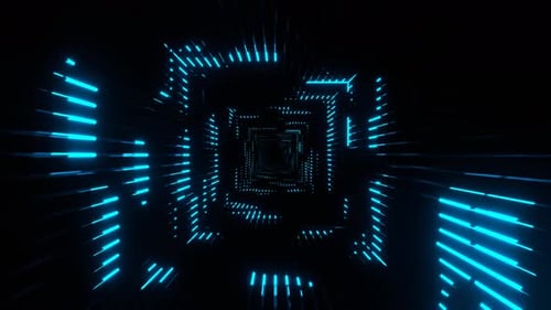 Blue Neon Equalizer In A Square Tunnel Background Vj Loop In 4K