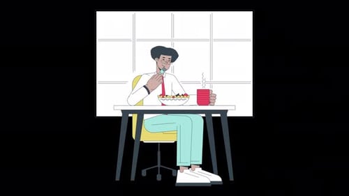Flat Design Animated Illustration of Person Eating Healthy Breakfast