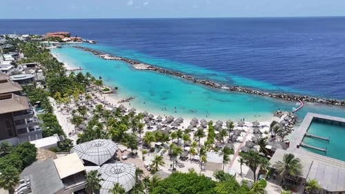 Caribbean Beach At Willemstad In Netherlands Curacao. Beach Landscape. Caribbean Island. Willemstad