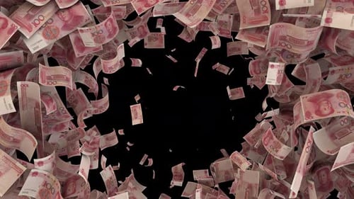 Falling Chinese Yuan Banknotes Transition