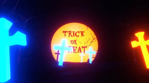 Boucle Vj de fond de cimetière de pleine lune d'Halloween bleue et orange en 4K