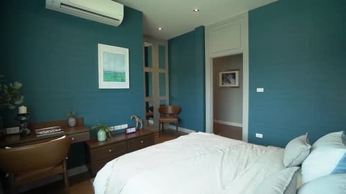 Modern Bedroom Interior Design With Blue Walls