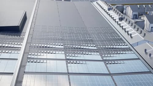Installation von Sonnenkollektoren auf dem Dach in einem Kommerziell- oder Industriegebäude
