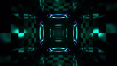 Purple And Turquoise Neon Rings In Digital Void Background Vj Loop In 4K