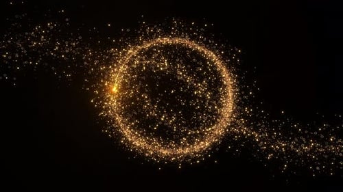 Partikel, Goldstaub, flackernde Wellenenergie, fliegende Linien, Blitzlichter, Bewegung, flackernd, schwarze Spirale