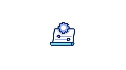 Flat Design Laptop with Spinning Gear Icon Animation