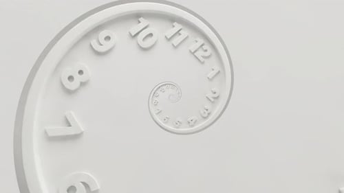 Weiße rekursive Uhrenspirale, nahtlose Animation mit unendlicher Zeitschleife V2