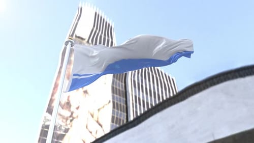Waving Flag Animation with Corporate Building Background