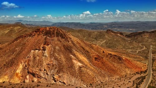 Breath-taking scenery of the bare mountains. Rocks of Mojave desert from aerial perspective.