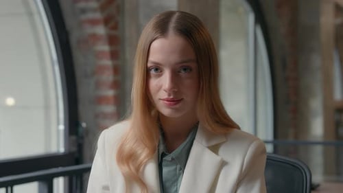 Portrait Caucasian Confident Business Woman Posing Indoors in Office Specialist Professional Agent