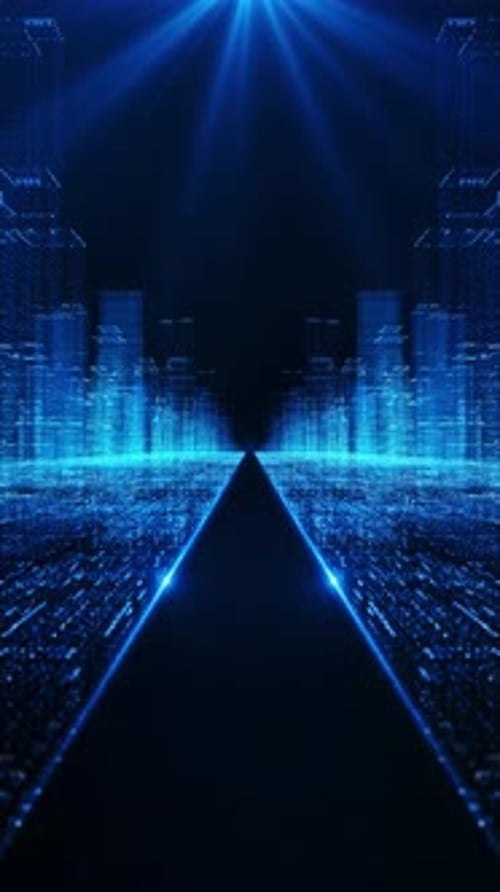 Abstract Hologram 3D Smart City Digital Buildings Binary Code Particles Technology Connection