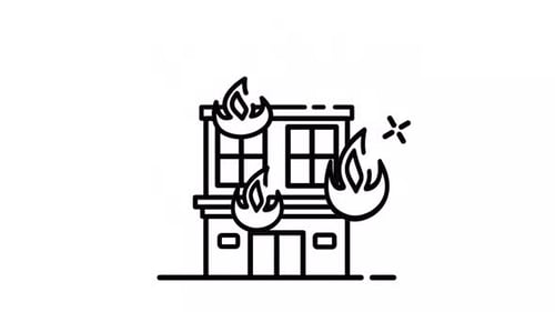 House Fire Outline Icon Animation with Alpha Channel