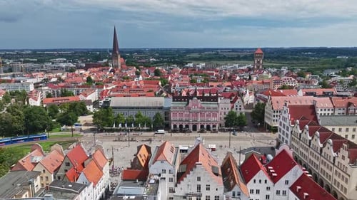 Vista aérea do Neue Markt em Rostock, Alemanha