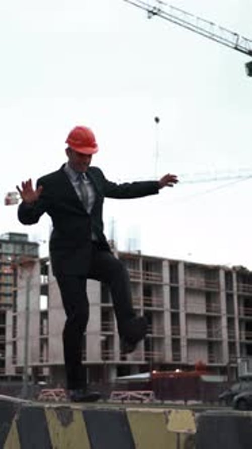 Vertical of Architect Funny Ape When Walk By Beam