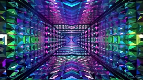 Abstract Futuristic Neon Crystal Tunnel 4K Loop Motion Graph