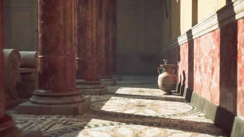 Ancient Roman Hallway with Moving Sunlight and Pillars
