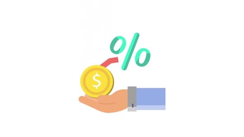 Animated Hand Holding Coin with Percentage Growth Chart