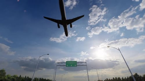 Singapore City Road Sign - Airplane Arriving To Singapore