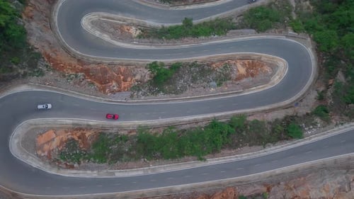 Aerial view of Khau Coc Cha mountain pass in Bao Lac, Cao Bang, Vietnam