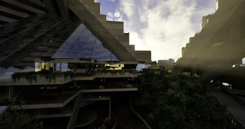 La arquitectura moderna presenta vegetación y luz natural en las ciudades