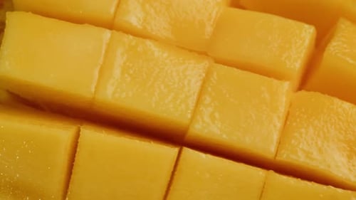 Mango Closeup Macro Slice Fresh Exotic Mango Fruit Texture Background Health Fruits Concept