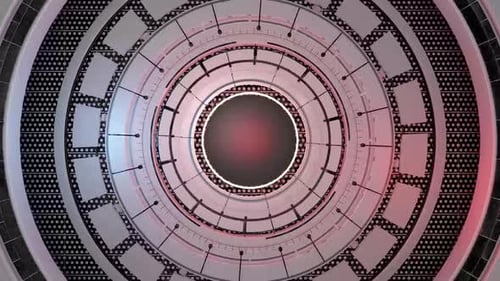 Dynamic futuristic tunnel with glowing lights and digital patterns