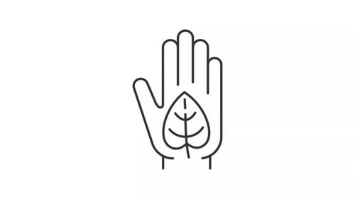 Animated hand holding leaf line icon