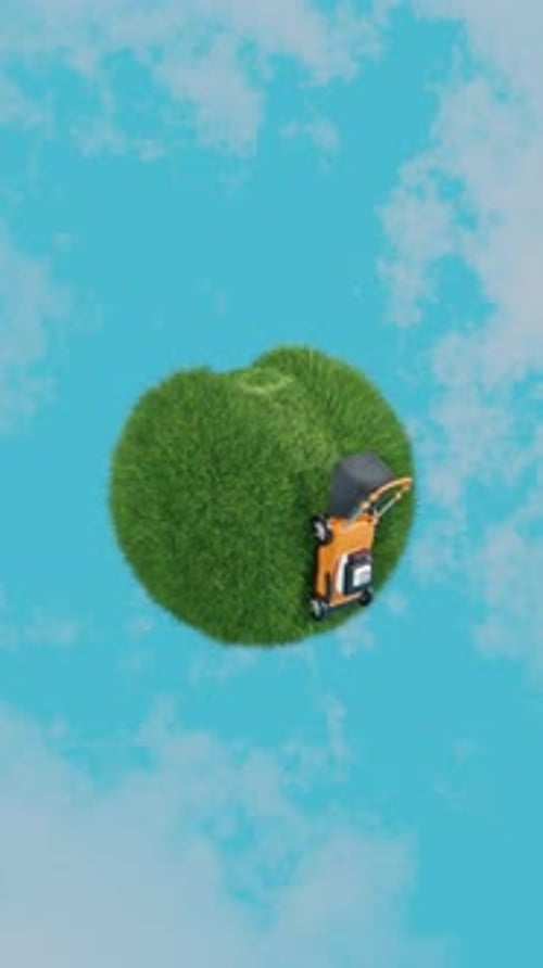 Animated 3D Grass Sphere with Mowing and Trimming Tools