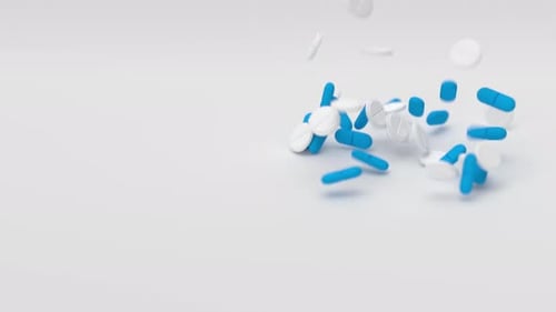 Modern 3D Animated Medical Pills Falling on White Surface