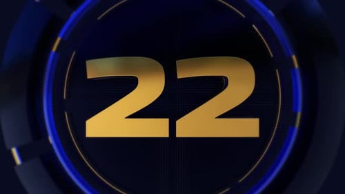 Futuristic Gold Number Countdown with Blue Tech Circle