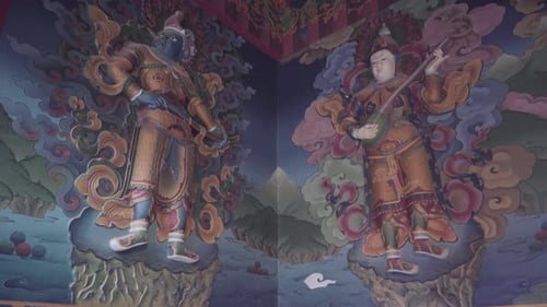 Beautiful Murals Of Deities And Paintings Inside The Buddhist Temple AT Boudhanath Stupa In Kathmand