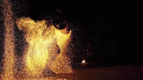 Performer Spins Flaming Orbs in the Dark