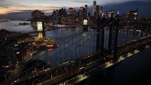 Sunset in Manhattan Bridge At Manhattan In New York United States.