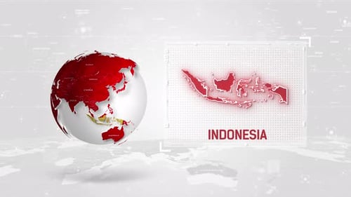 Indonesia 4K Tech Map Beside Globe On White Background