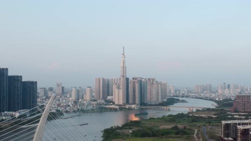 Panorama of River and the City during Early Morning Time