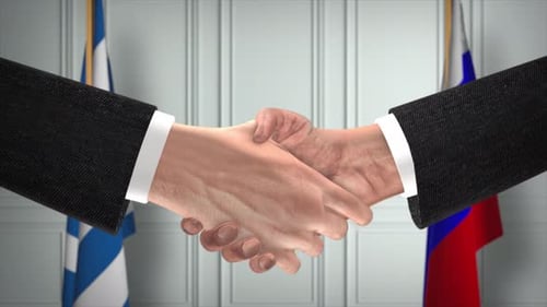 Greece and Russia Diplomatic Handshake Agreement Animation