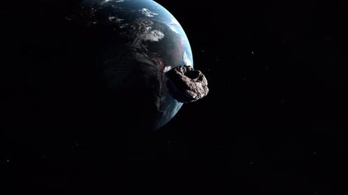 Cinematic Asteroid Flyby Near Planet Earth in Deep Space