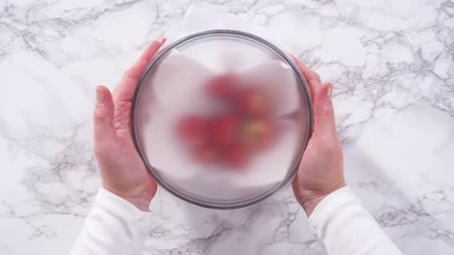 Washed and Dried Strawberries Stored Safely in a Glass Bowl
