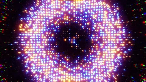 Dynamic tunnel of vibrant lights moving through space