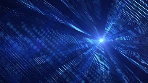 Futuristic Digital Data Tunnel with Blue Light Stream