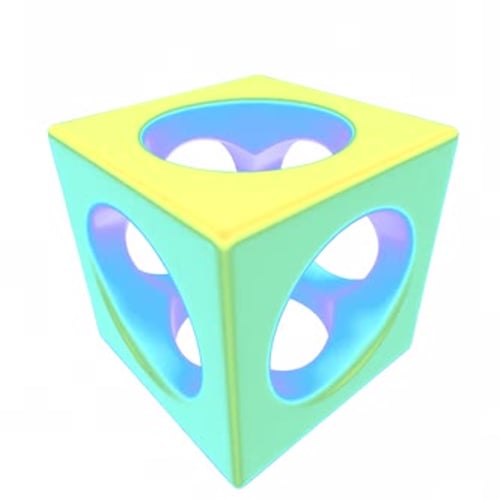3D Iridescent Cube With Circular Holes Shape
