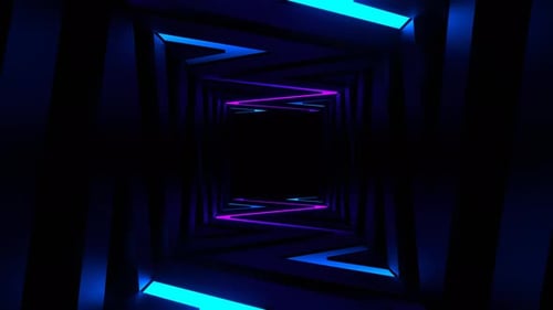 Purple And Blue Neon Curve Lines Corridor Background Vj Loop In 4K