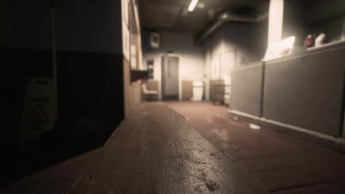 Dark and Grungy Laundromat Interior with Washing Machines