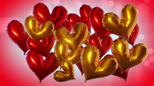 Animated Red and Gold Heart Balloons Flying Background